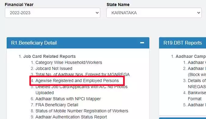 karnataka job card Agewise Registered and Employed Persons