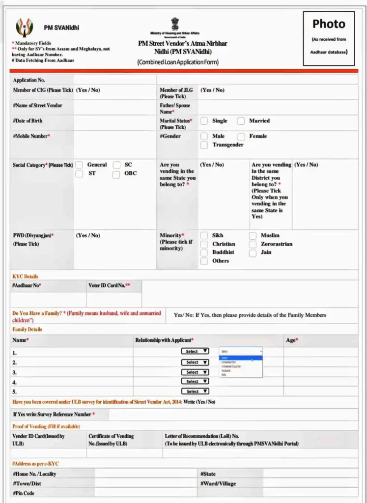 Pm svanidhi Scheme Online Registration form
