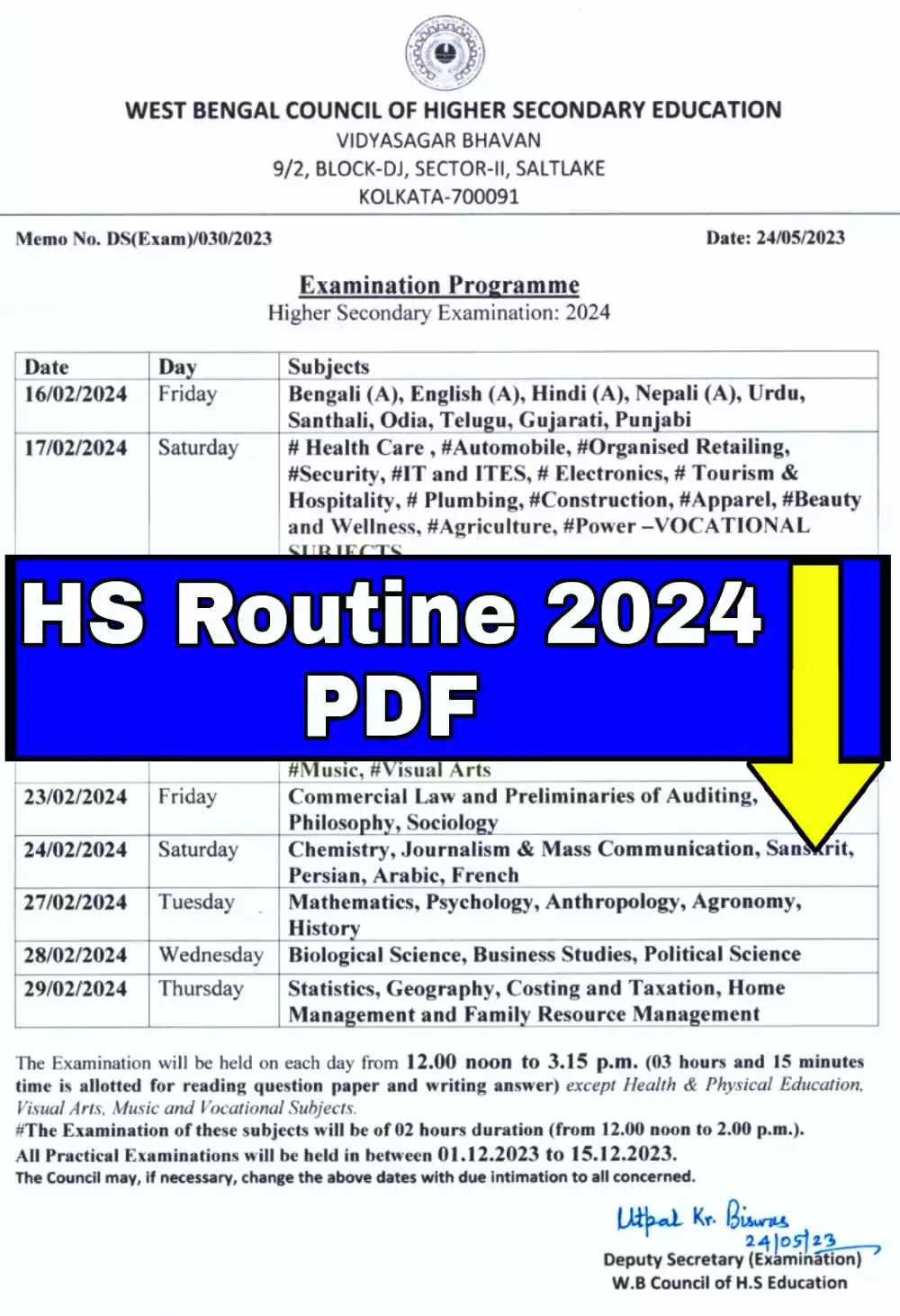 2024 HS Exam Routine West Bengal Board pdf