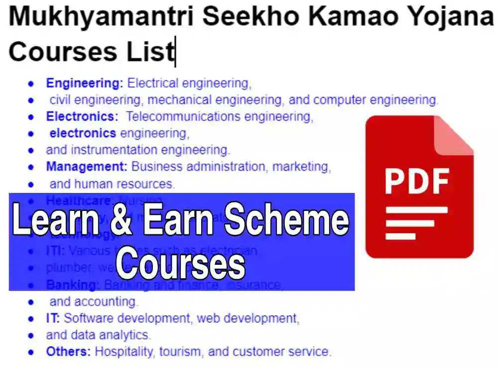 Mukhymantri Seekho Kamao Yojana Courses List PDF