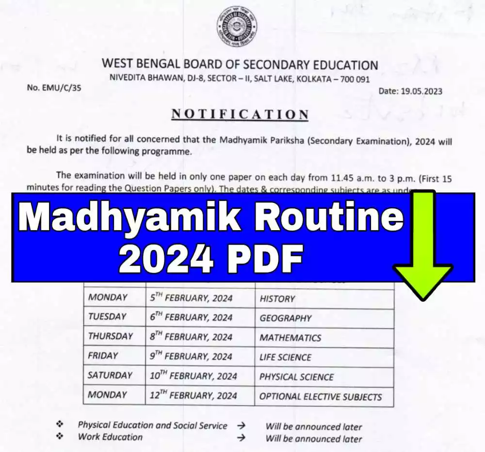 West Bengal Madhyamik Routine 2024 PDF Exam Date Time West Bengal Madhyamik Routine 2024 PDF Exam Date Time
