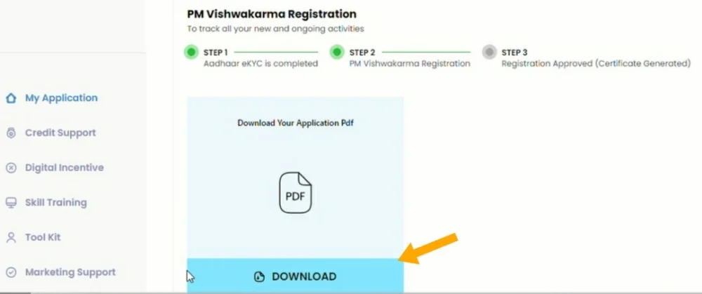 Applicants application form of vishwakarma scheme