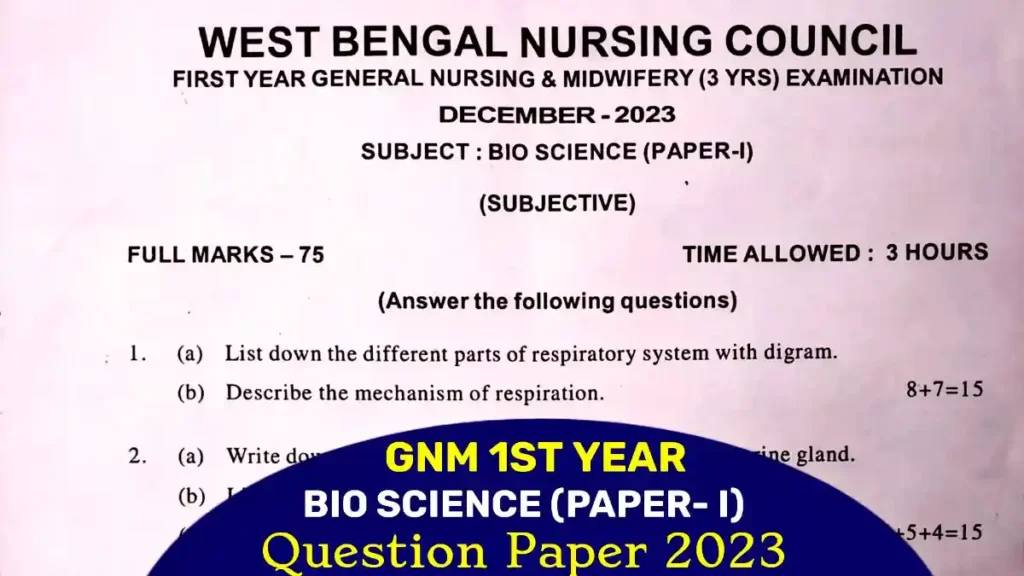 WB GNM 1st Year Question Paper