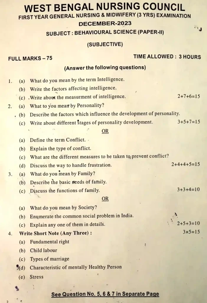 gnm 1st year psychology and sociology question paper 2023