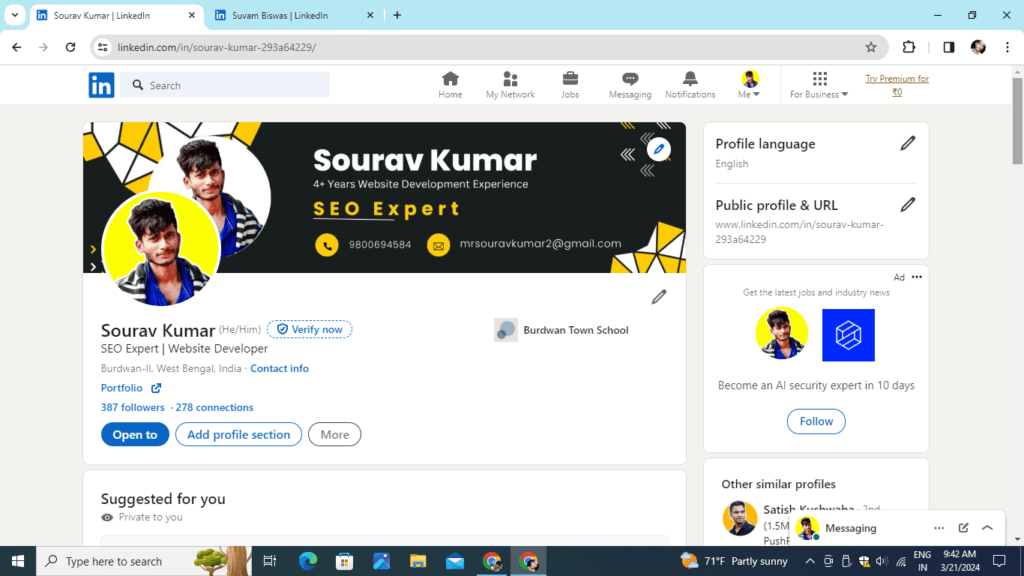 Sourav Kumar linkdin account