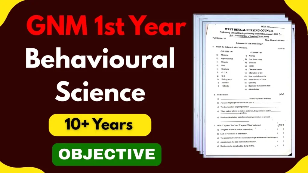 GNM 1ST YEAR BEHAVIOURAL SCIENCE 10 YEARS OBJECTIVE QUESTION PAPER