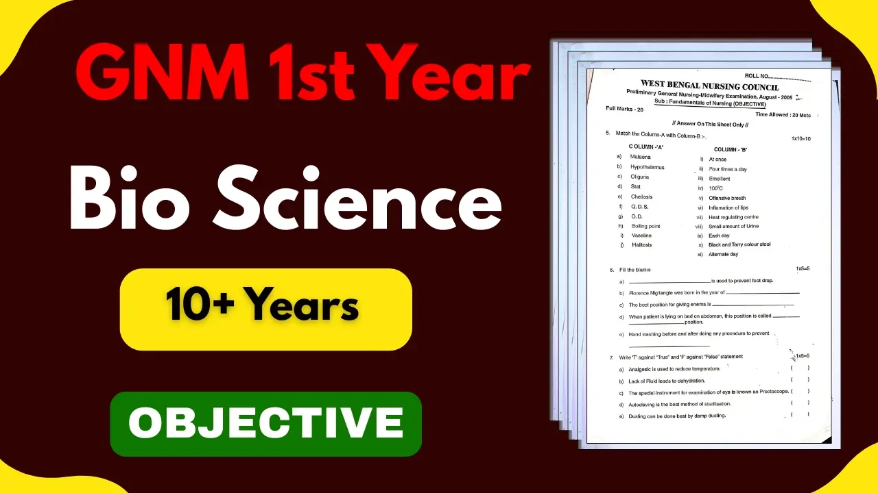 GNM 1ST YEAR BIO SCIENCE 10 YEARS OBJECTIVE QUESTION PAPER