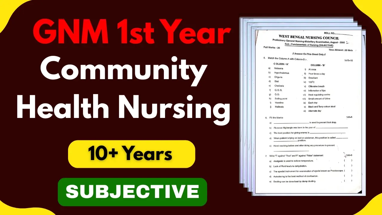 GNM 1ST YEAR COMMUNITY HEALTH NURSING NURSING 10 YEARS SUBJECTIVE QUESTION PAPER
