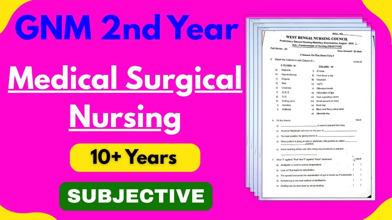 GNM 2ND YEAR MEDICAL SURGICAL NURSING 10 YEARS SUBJECTIVE QUESTION PAPER