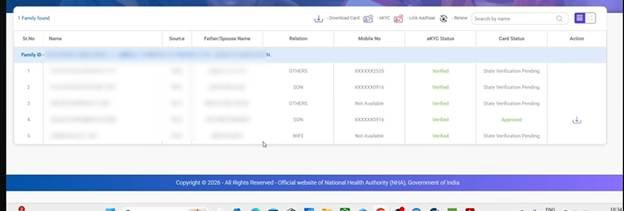 ayushman family list show